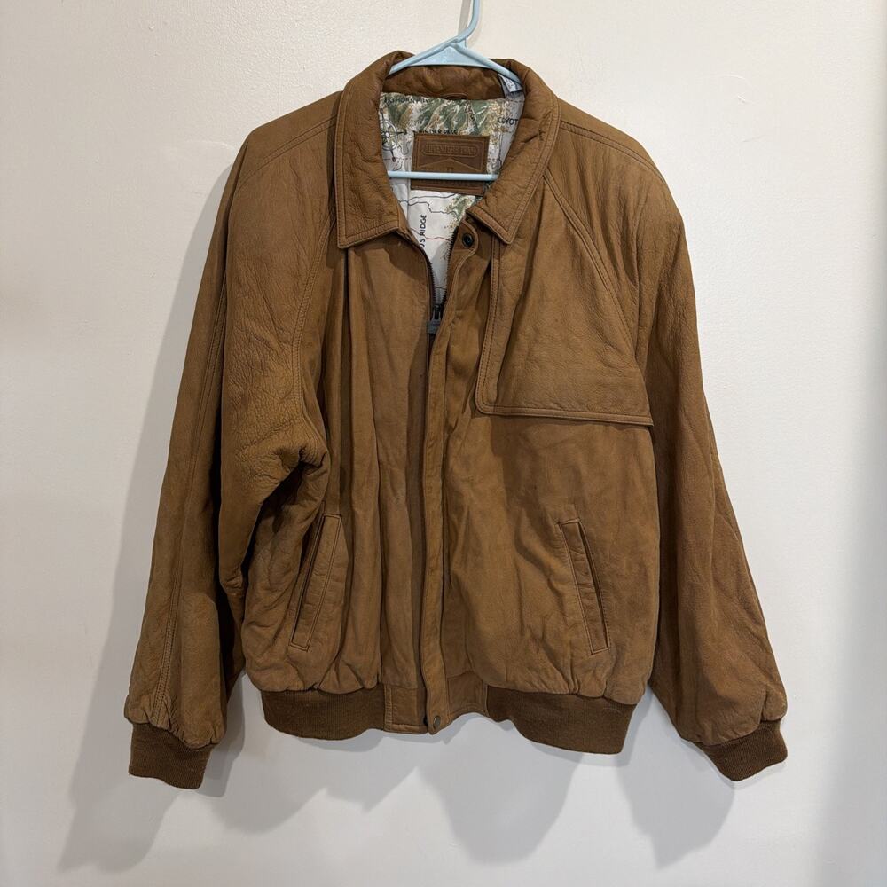 Vintage Large Marlboro Adventure Team Brown Leather Bomber Style Jacket